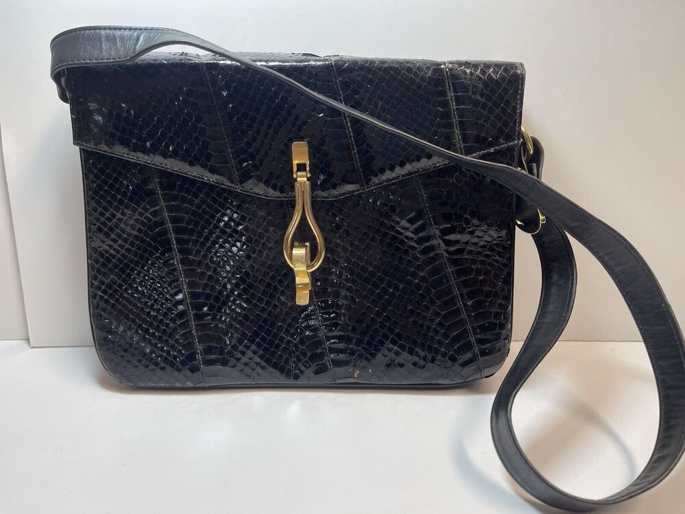 Vintage Robert Bestien Black Snakeskin Purse With Metal Closure Hardware